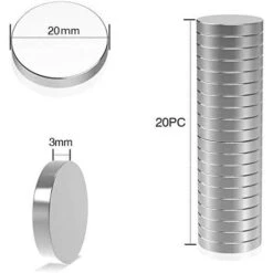 Aimant En Néodyme,20 Piece Ultra Puissant Pour Frigo 20x3mm Petits Aimants Ronds Pour Réfrigérateur -Fispool Magasin 97503659 3