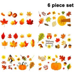 Automne Feuilles D'automne Glands Autocollant De Fenêtre Décorations De Thanksgiving Fournitures De Fête D'automne Réutilisables Impression Double Face