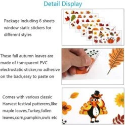 Automne Feuilles D'automne Glands Autocollant De Fenêtre Décorations De Thanksgiving Fournitures De Fête D'automne Réutilisables Impression Double Face -Fispool Magasin 97633524 5