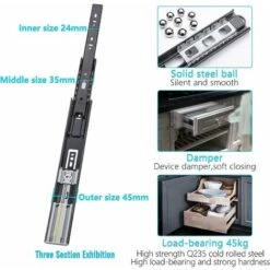 Coulisses De Tiroir à Roulement à Billes Softclose 450mm, Capacité De Charge Lourde 45 Kg, 5 Paires (4 Pièces) -Fispool Magasin 99299458 3