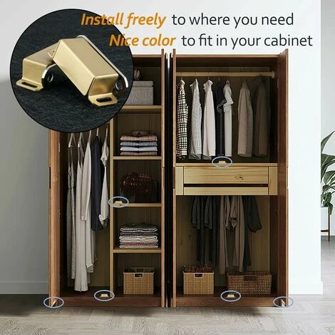Aimant Porte Placard Loquet Magnétique Pour Tirtoirs Ou Armoires Fermeture De Porte, Finition Dorée En Acier Inoxydable, 4 Pcs, ECAT001G-4P-FR 5 Aimant Porte Placard Loquet Magnétique Pour Tirtoirs Ou Armoires Fermeture De Porte, Finition Dorée En Acier Inoxydable, 4 Pcs, ECAT001G-4P-FR – Image 3